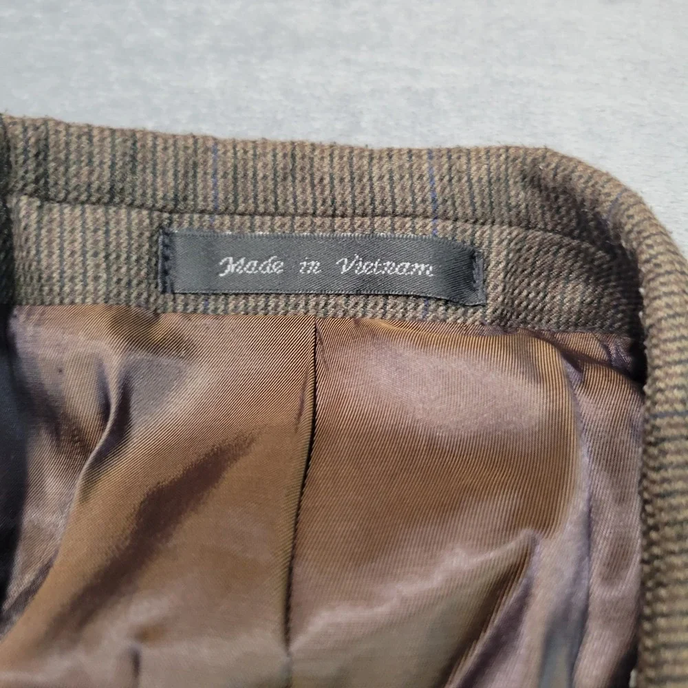 Chaps Blazer Mens 44R Brown Micro Check‎ Plaid 2 Button Sport Coat Professional